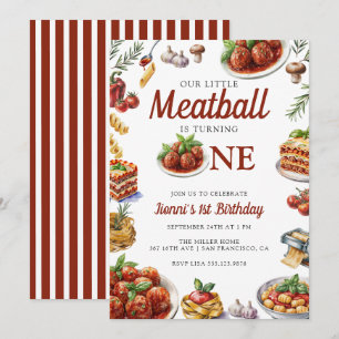 Italian Food   Watercolor 1st Birthday Invitation