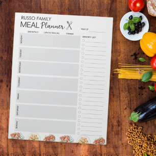 Italian Food Watercolor Meal Planner Grocery List Notepad