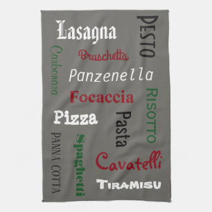Italian Foods Grey Tea Towel