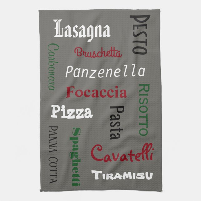 Italian Foods Grey Tea Towel (Vertical)