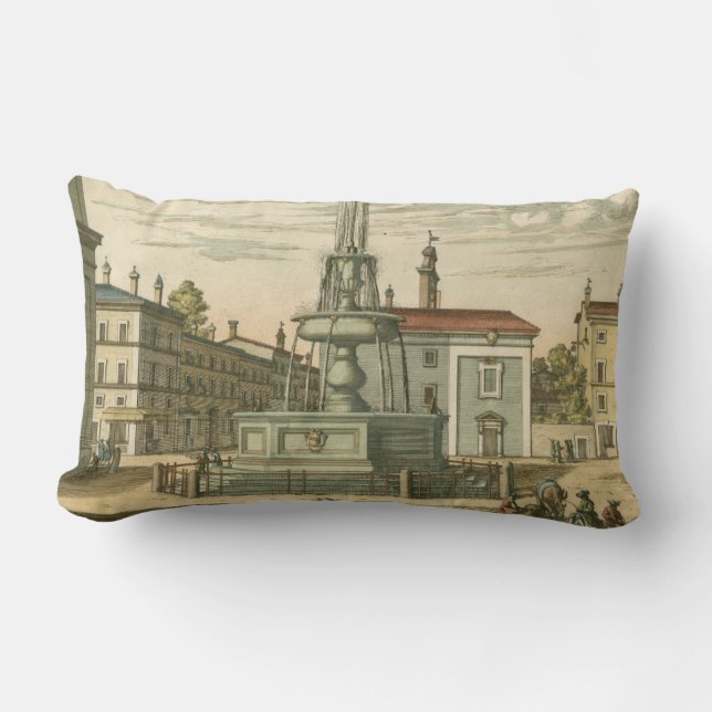 Italian Fountain in Town Square by Falda Lumbar Cushion (Front)