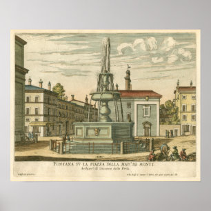 Italian Fountain in Town Square by Falda Poster