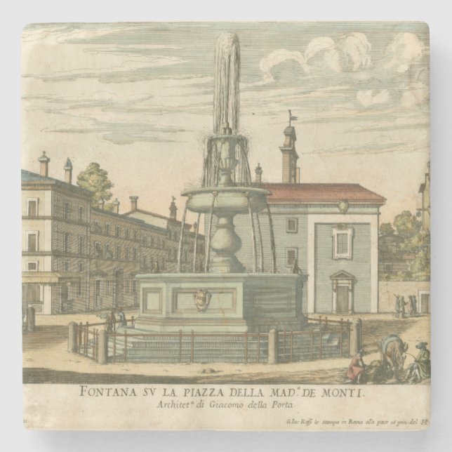 Italian Fountain in Town Square by Falda Stone Coaster (Front)
