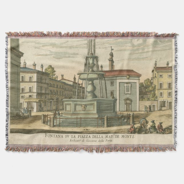 Italian Fountain in Town Square by Falda Throw Blanket (Front)