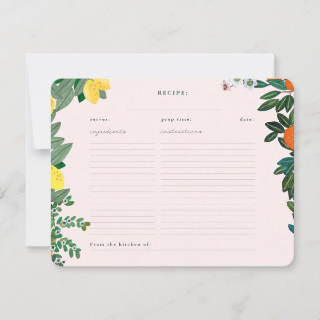 Italian Fruit Bridal Shower Recipe Enclosure Card (Front)