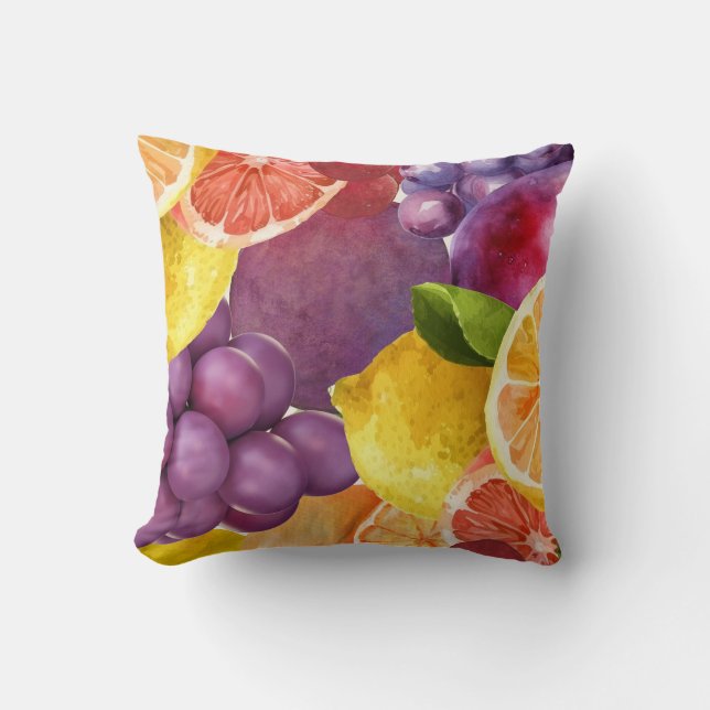 Italian Fruit Kitchen Print | Watercolor Citrus Cushion (Front)
