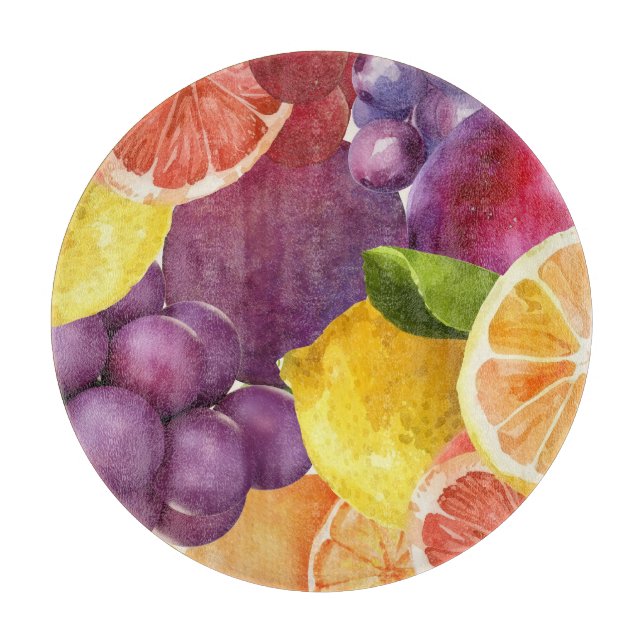 Italian Fruit Kitchen Print | Watercolor Citrus Cutting Board (Front)