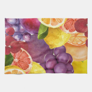 Italian Fruit Kitchen Print   Watercolor Citrus  Tea Towel