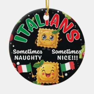 Italian Fun Naughty and Nice Ravioli Design Ceramic Tree Decoration