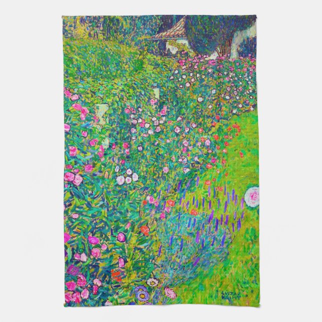 Italian Garden, Gustav Klimt Tea Towel (Vertical)