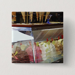 Italian gelato in display case 15 cm square badge