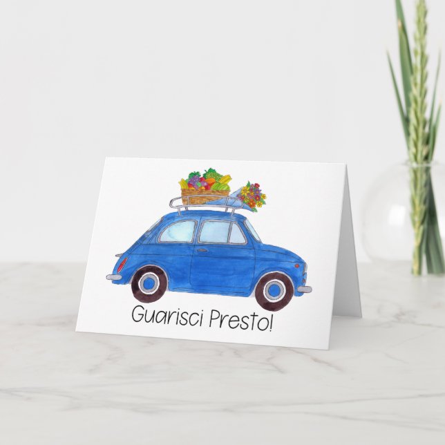 Italian Get well Blue Retro Fiat 500 Card (Front)