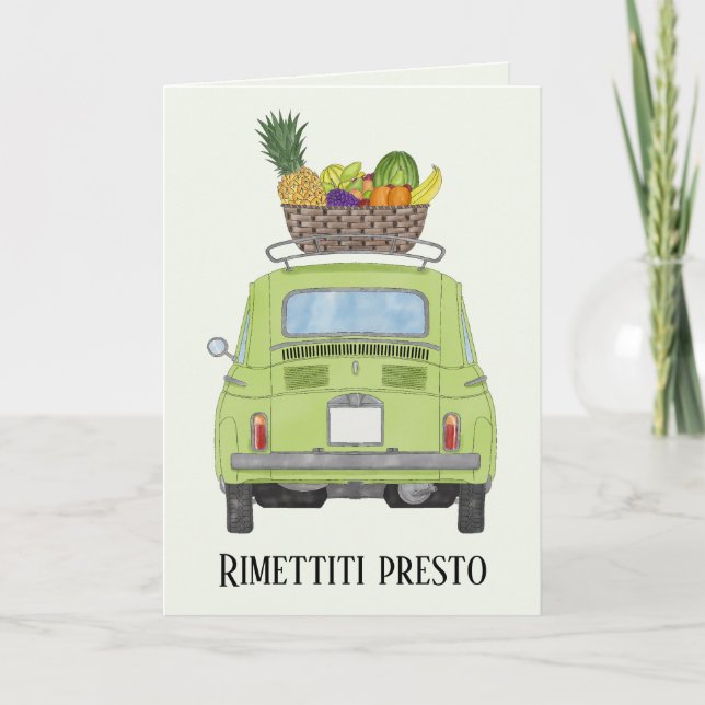 Italian Get well Green Retro Fiat 500 Card (Front)