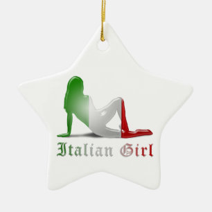 Italian Girl Silhouette Flag Ceramic Tree Decoration