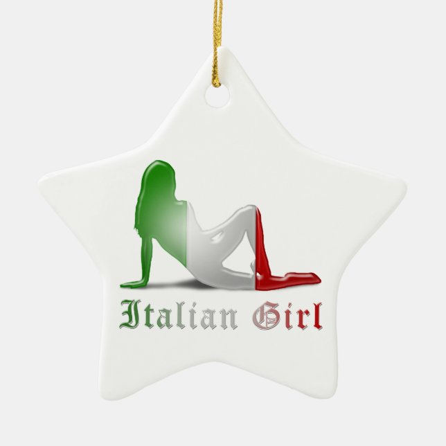 Italian Girl Silhouette Flag Ceramic Tree Decoration (Front)