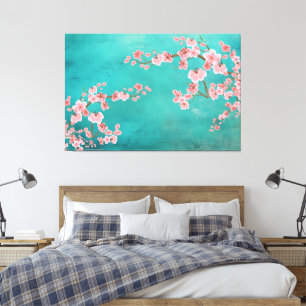 Italian Green Landscape with Soft Cherry Blossoms Canvas Print