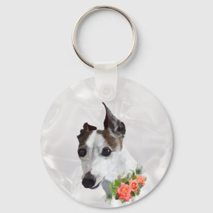 Italian Greyhound and Flowers Key Ring