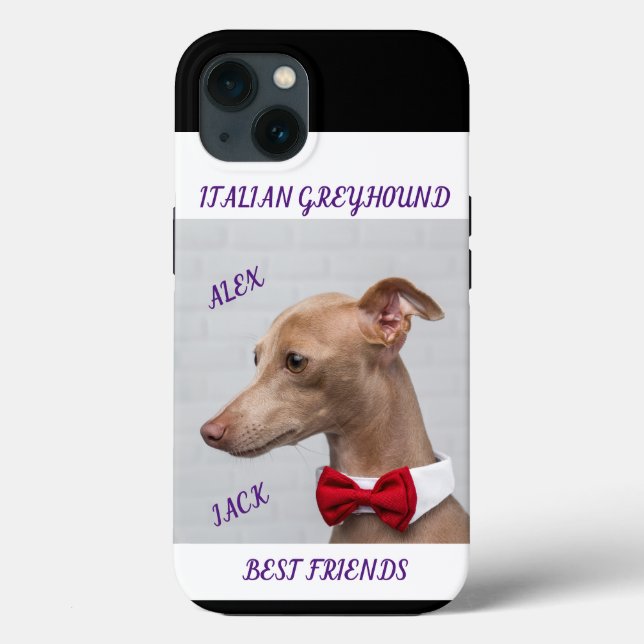 ITALIAN GREYHOUND APPLE IPHONE 13 CASE & NAMES. (Back)