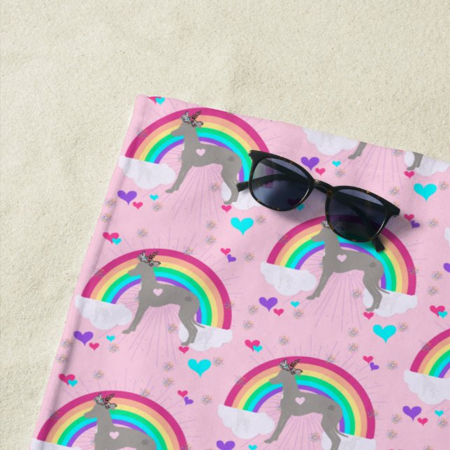 Italian Greyhound Beach Towel, Unicorn Iggy Print Towel (In Situ)