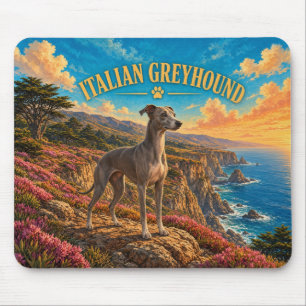 Italian Greyhound, Big Sur Vintage Watercolor Mouse Mat