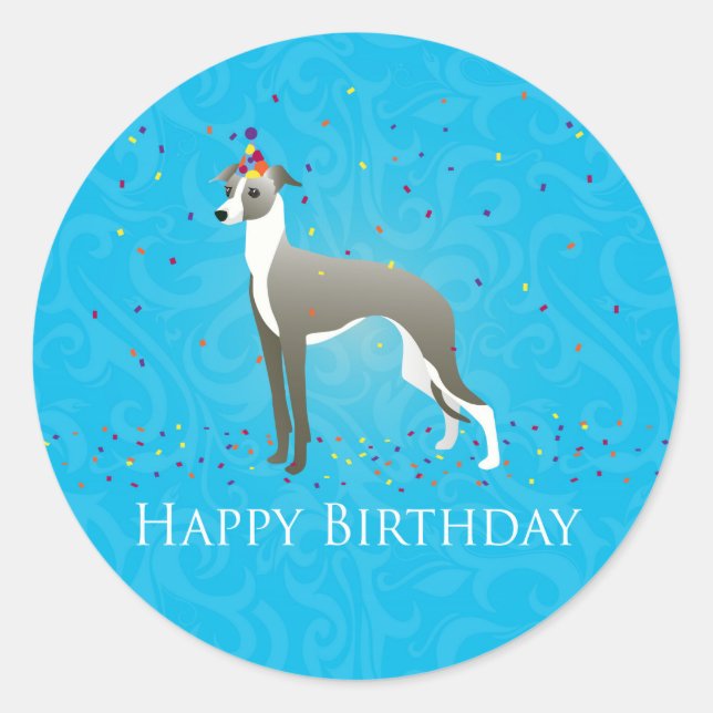 Italian Greyhound Birthday Design Classic Round Sticker (Front)