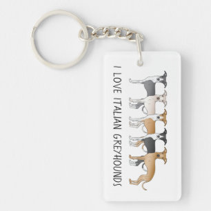 Italian Greyhound Cartoon Dogs With Custom Text Key Ring