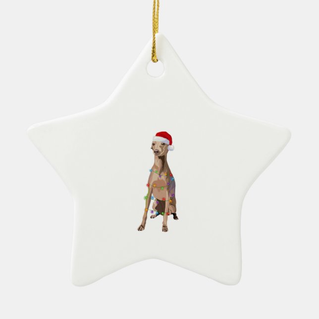 Italian Greyhound Christmas Lights Xmas Dog Lover Ceramic Tree Decoration (Front)