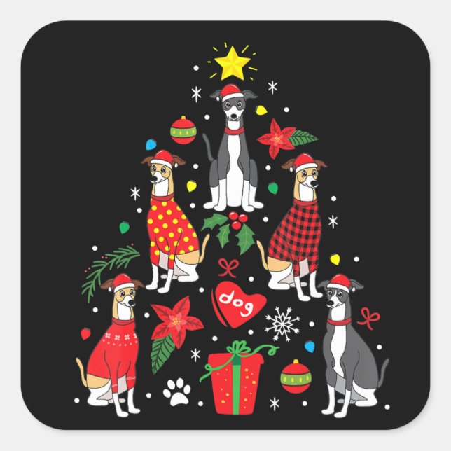 Italian Greyhound Christmas Ornament Tree Dog Mum Square Sticker (Front)