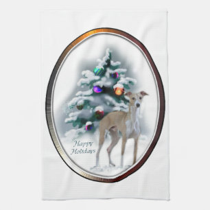 Italian Greyhound Christmas Tea Towel