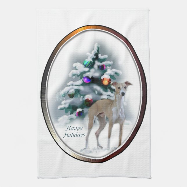 Italian Greyhound Christmas Tea Towel (Vertical)