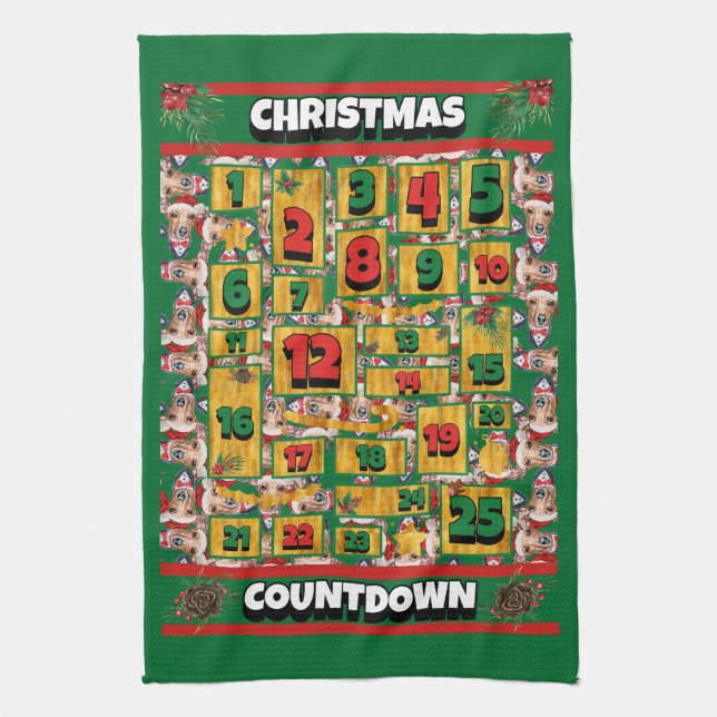Italian Greyhound Countdown Christmas Advent Dog Tea Towel (Vertical)