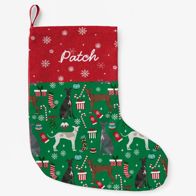 Italian Greyhound custom dog name Small Christmas Stocking (Front)