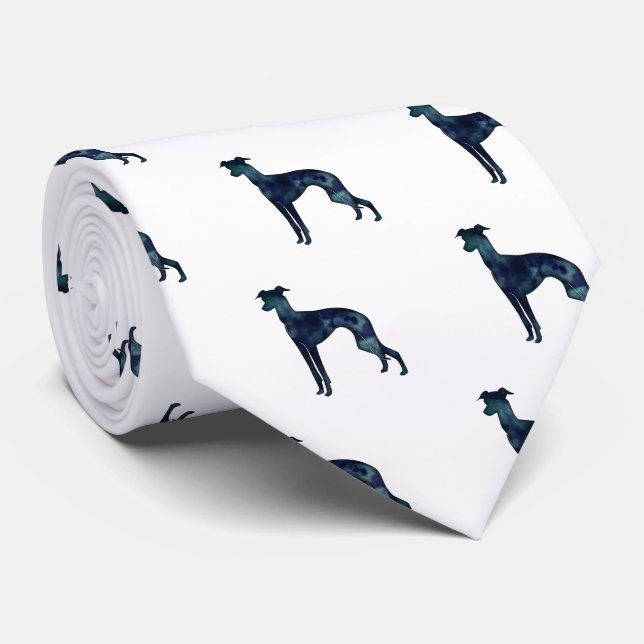 Italian Greyhound Dog Black Watercolor Silhouette Tie (Rolled)