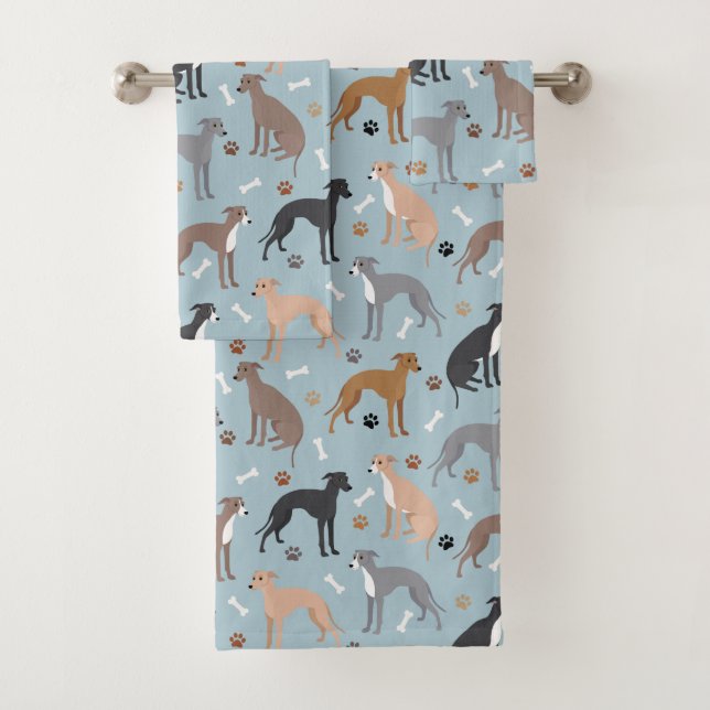 Italian Greyhound Dog Bones and Paws Bath Towel Set (Insitu)