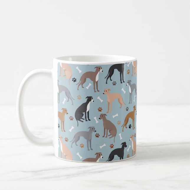 Italian Greyhound Dog Bones and Paws Coffee Mug (Left)