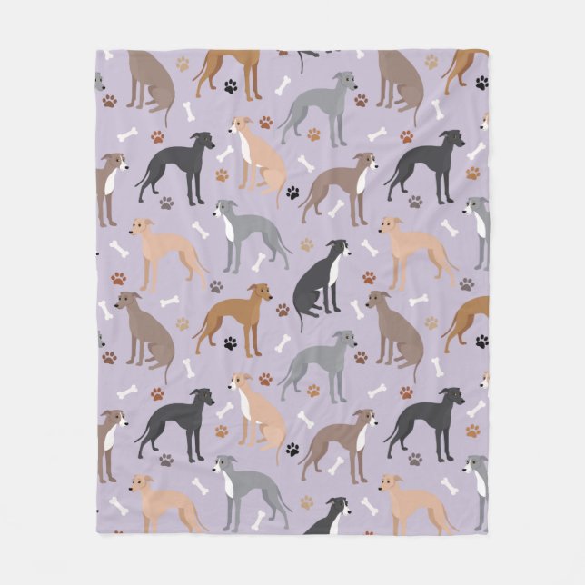 Italian Greyhound Dog Bones and Paws Fleece Blanket (Front)