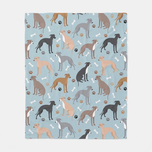 Italian Greyhound Dog Bones and Paws Fleece Blanket (Front)