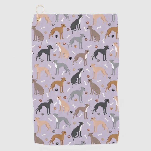 Italian Greyhound Dog Bones and Paws Golf Towel (Front)