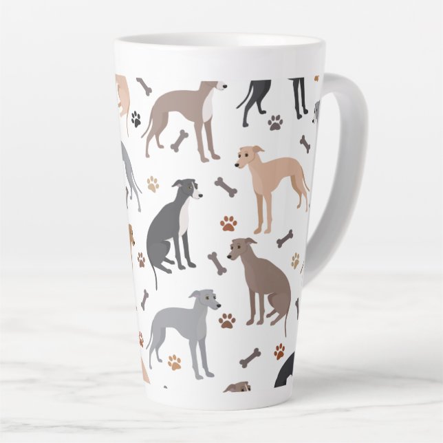 Italian Greyhound Dog Bones and Paws Latte Mug (Right Angle)