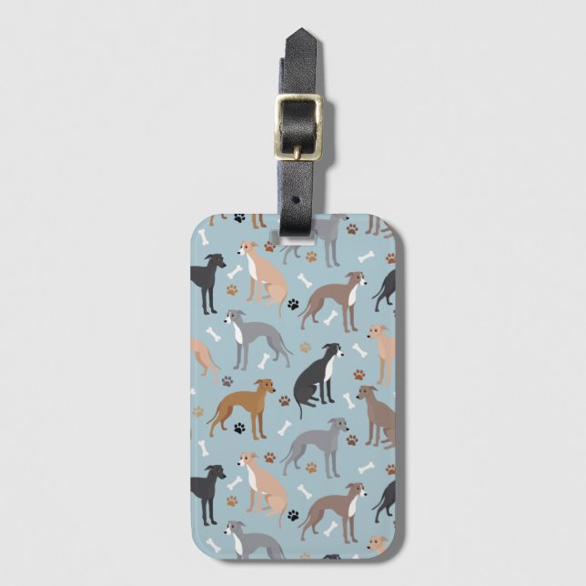 Italian Greyhound Dog Bones and Paws Luggage Tag (Front Vertical)