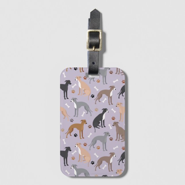 Italian Greyhound Dog Bones and Paws Luggage Tag (Front Vertical)