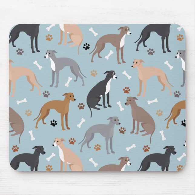 Italian Greyhound Dog Bones and Paws Mouse Pad (Front)