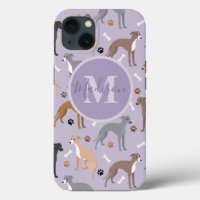 Italian Greyhound Dog Bones and Paws Name Monogram