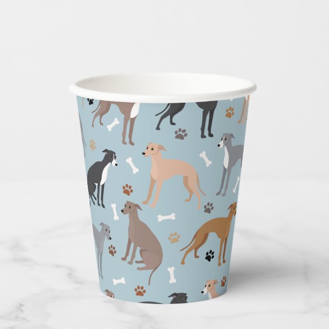 Italian Greyhound Dog Bones and Paws Paper Cups (Front)