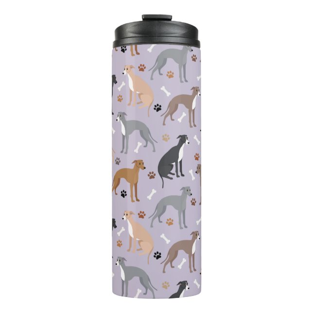 Italian Greyhound Dog Bones and Paws Thermal Tumbler (Front)
