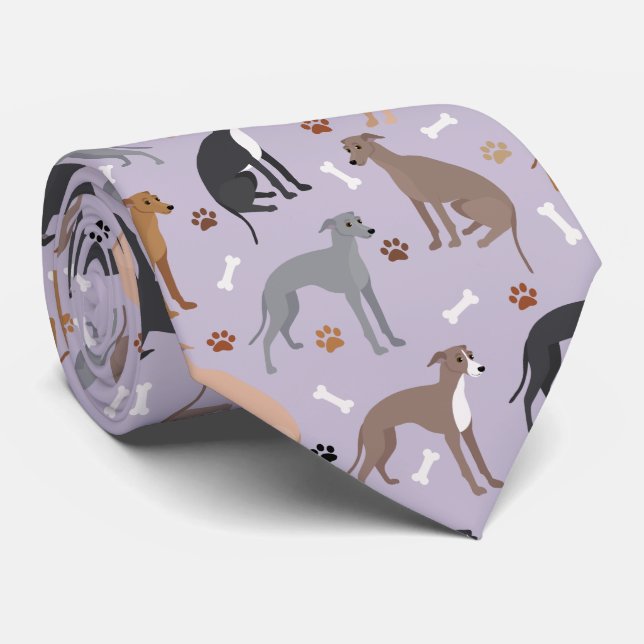 Italian Greyhound Dog Bones and Paws Tie (Rolled)