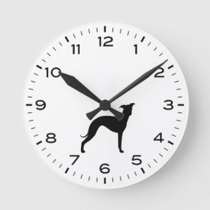 Italian Greyhound Dog Breed Silhouette Round Clock