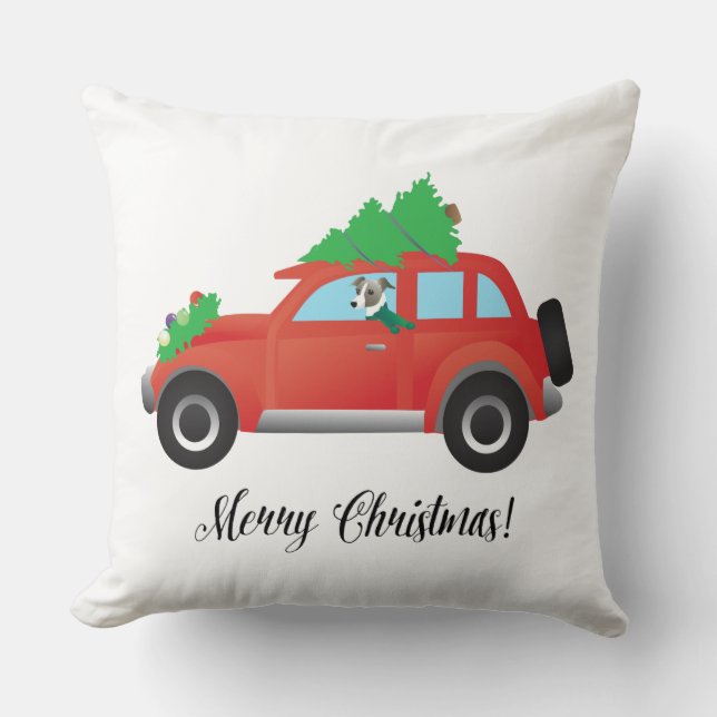 Italian Greyhound Dog Driving Car - Christmas Tree Cushion (Front)