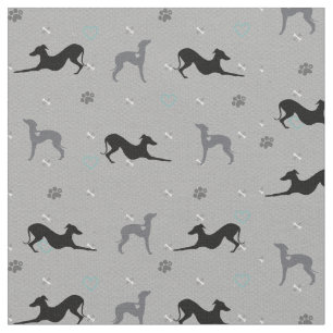 Italian Greyhound Dog Fabric with Blue Iggys