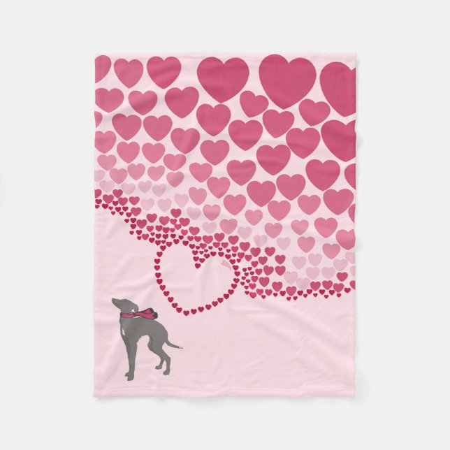 Italian Greyhound Dog Heart Blanket. Silly Iggy Fleece Blanket (Front)